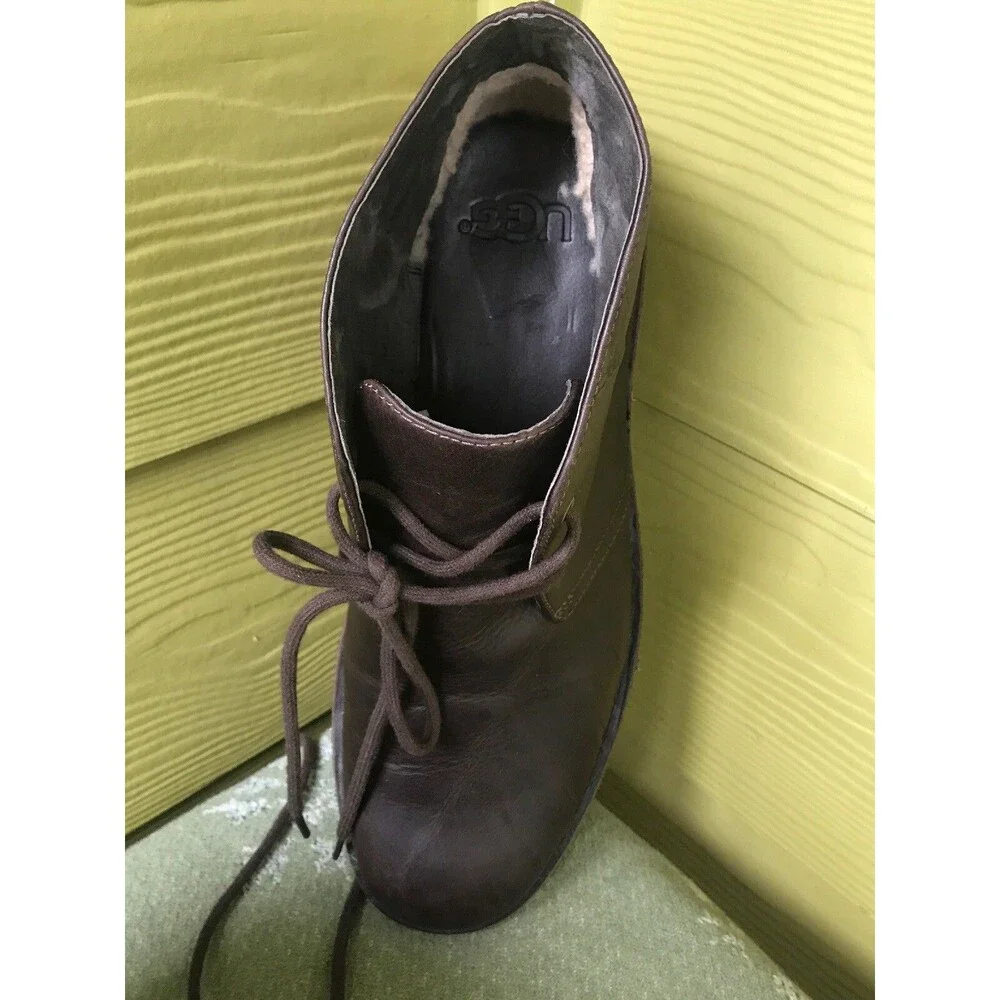 Men’s 11.5 UGG Australia Leighton Chukka Boots Brown Leather Shearling 45.5 Eur